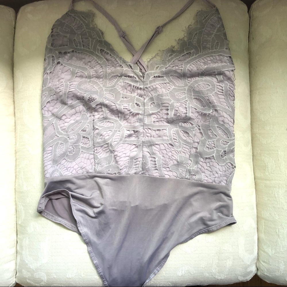 Tobi Eyelash lace gray thong bodysuit/camisole teddy medium